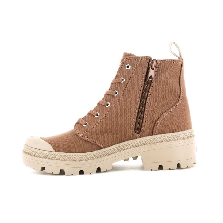 Palladium Pallabase Twill Women's Boots Brown | UK P845-LDE